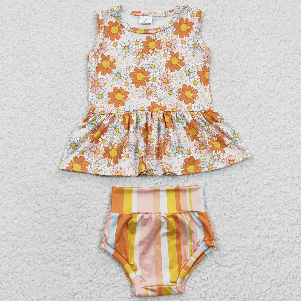 Baby Girl Clothes Bummies Shorts Flowers Print Stripe Bummie Sets GBO0106