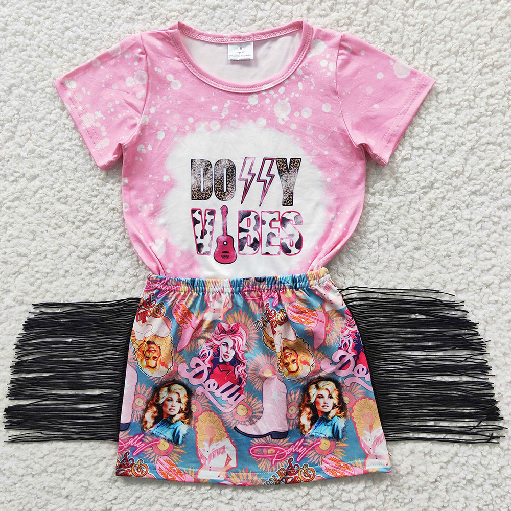 Baby Girls Clothes Short Sleeve Top Tassel Skirts Sets GSD0317