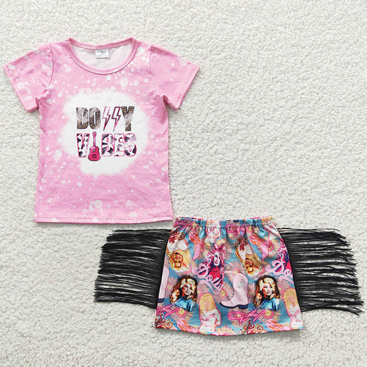 Baby Girls Clothes Short Sleeve Top Tassel Skirts Sets GSD0317