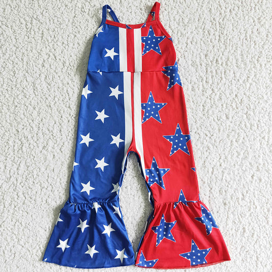 Wholesale Baby Girls Clothes Jumpsuit July 4th Star Print Boutique Girls Jumpsuit SR0058