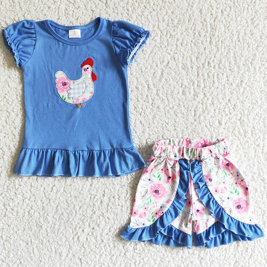 Cute Toddler Girls Clothes Chicken Embroidery Baby Girls Boutique Clothing Summer Outfits GSSO0020