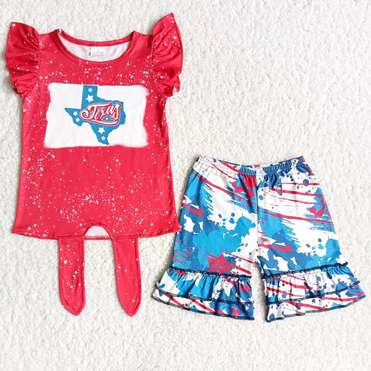 Hot Sale Baby Girls Clothes Boutique Kids Clothes Summer July 4th Girls Clothing Set C0-1