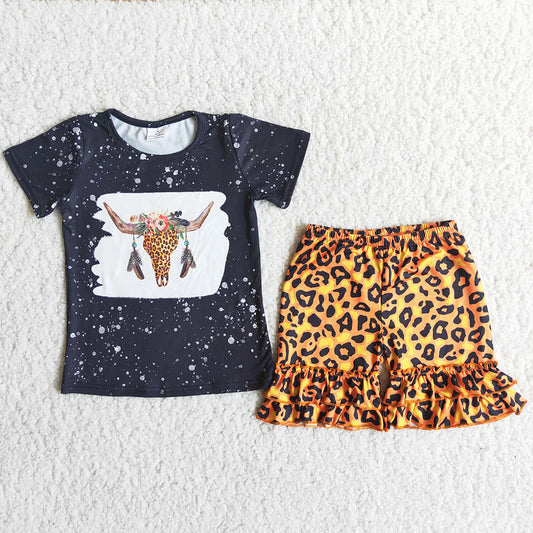 Toddler Baby Girls Designer Clothes Cow Print Boutique Girls Clothes Summer Set Wholesale Children Clothes C14-37