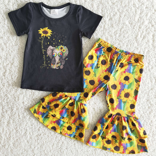 Baby Girls Clothes Sunflower Fashion Kids Clothes Girls Bell Bottom Pants Toddler Baby Outfits Wholesale Children Sets B16-10