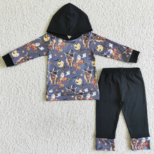 Halloween Baby Boys Clothes Hoodie Set with Girls Outfits Cow Pumpkin Printed BLP0040