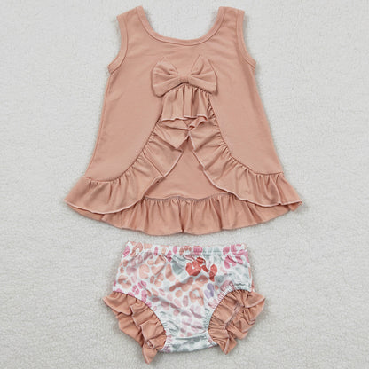 Baby Girls Clothes Pink Bow Tunic Floral Bummie Sets GBO0122