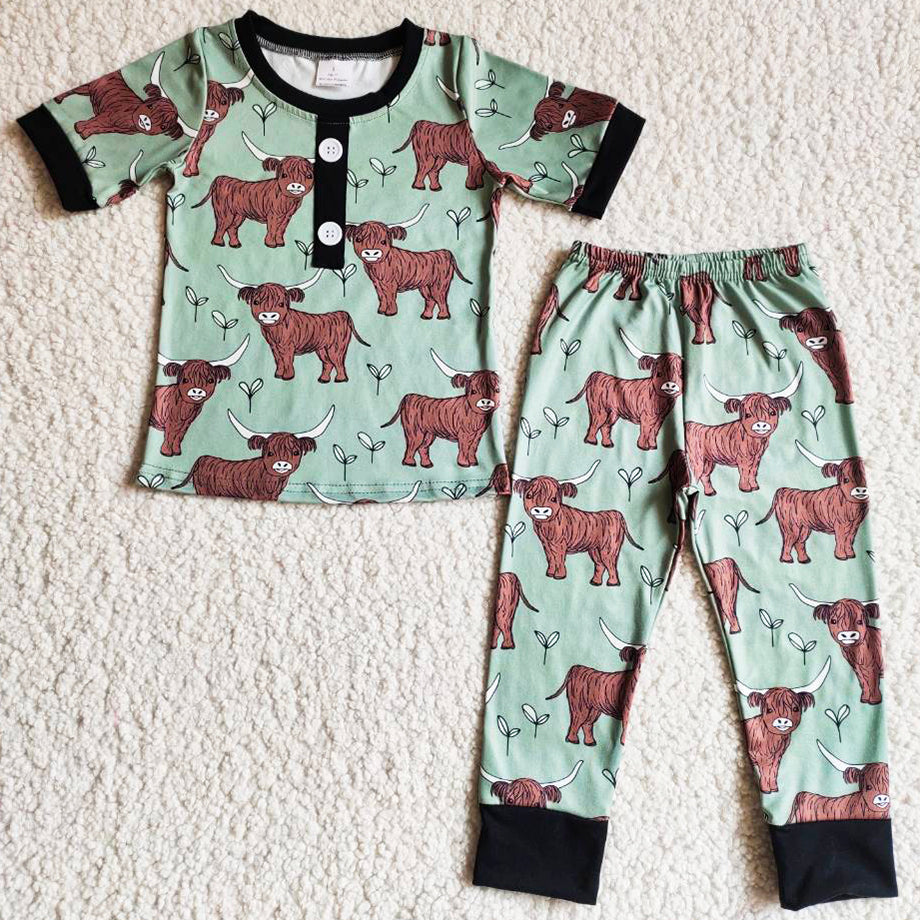 Hot Sale Kids Designer Clothes Girls Pajamas Set Cow Print Fashion Baby Boys Pajamas Sibling Pajamas Spring Girls Nightwear B9-25