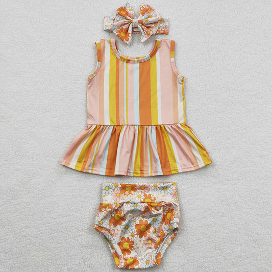 Baby Girls Clothes Stripe Top Flowers Bummie Clothes Sets GBO0105