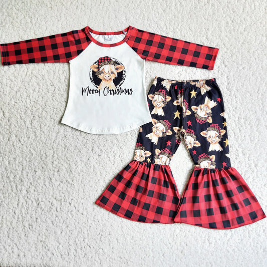 Christmas Cute Girls Clothing Outfit Cow print Boutique Toddler Baby Girl Clothes Set 6 A7-11