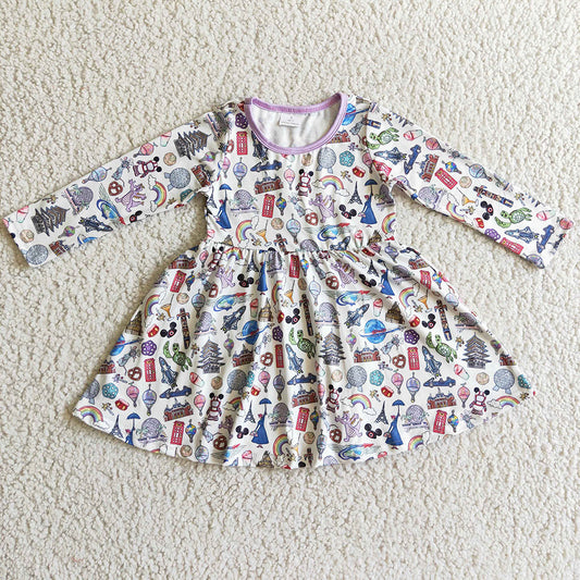 New Fashion Girls Dress Long Sleeve Boutique Baby Girl Twirl Dress GLD0160