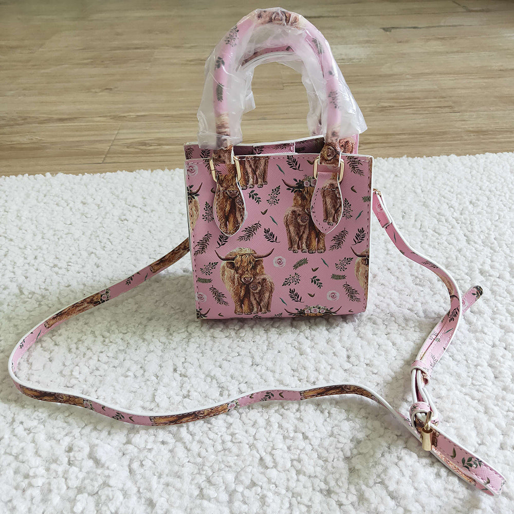 New Girls Shoulder Bags Floral Cow Children Handbags Pink Fashion Kids Bag BA0018