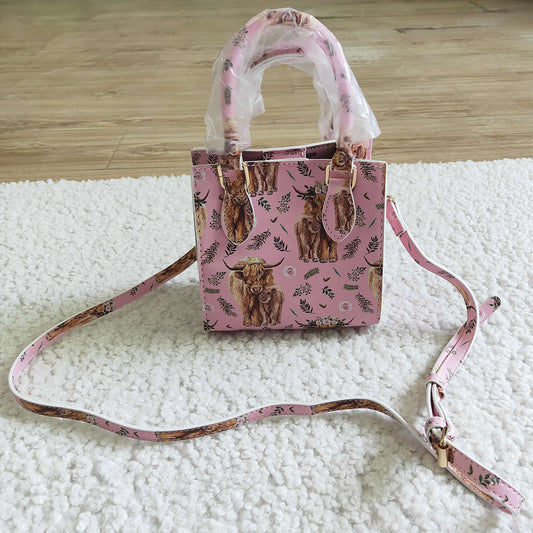 New Girls Shoulder Bags Floral Cow Children Handbags Pink Fashion Kids Bag BA0018