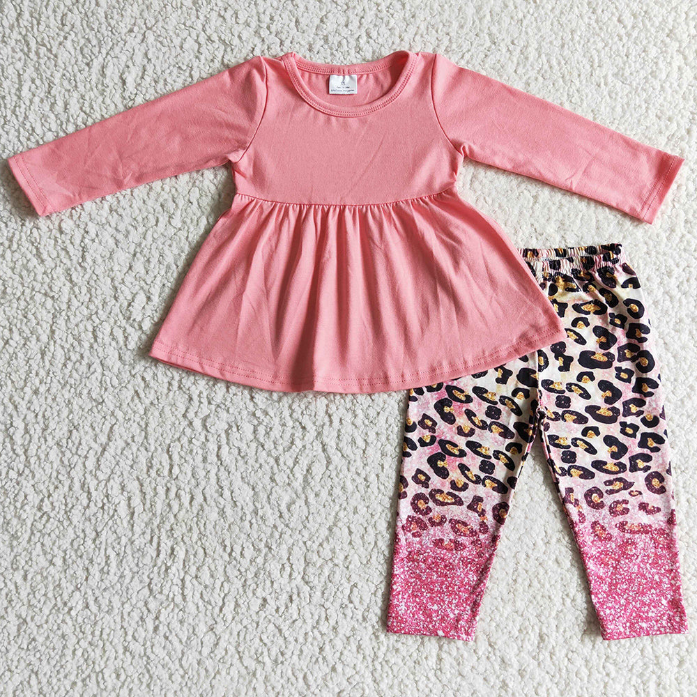 Pink Girls Clothes Tunic Top Leggings Set Fall Girls Outfits GLP0108