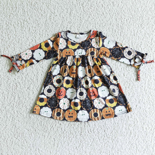 Halloween Baby Girls Dress Pumpkin Donuts Print Cute Dresses GLD0066