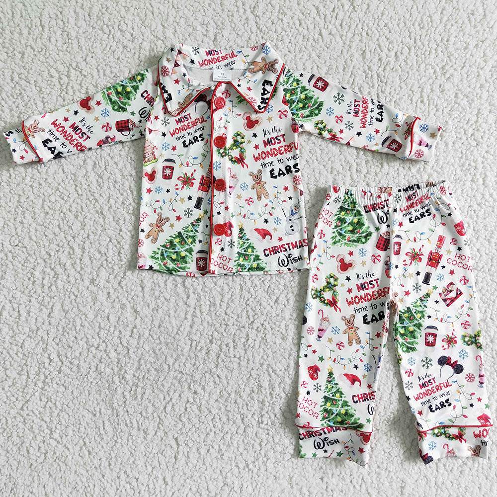 Christmas Tree Print Girls Pajamas Set Cute Kids Pajamas Girls Nightwear 6 A3-29