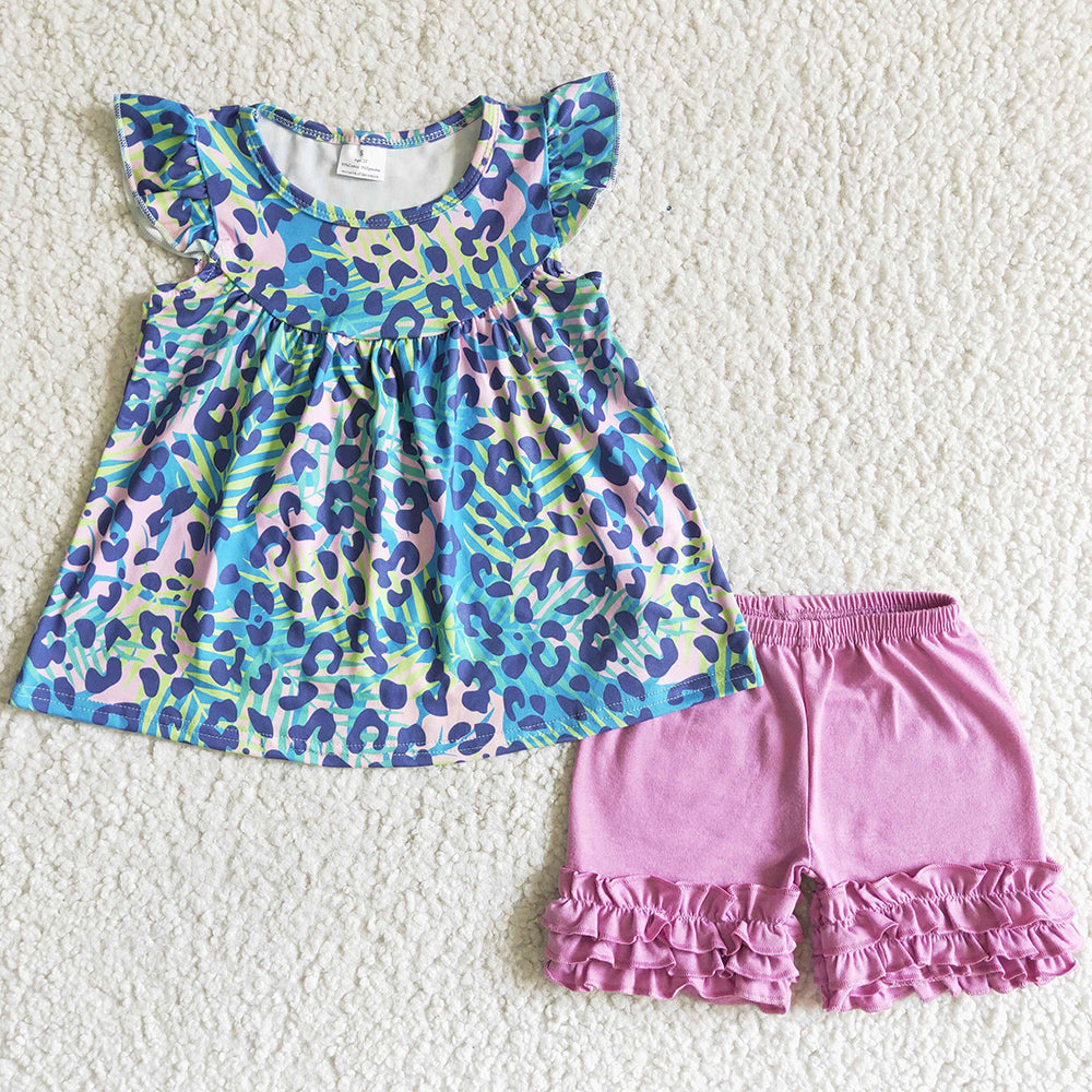 Fashion Baby Girl Summer Clothes Leopard Tunic Top Icing Shorts Set GSSO0025