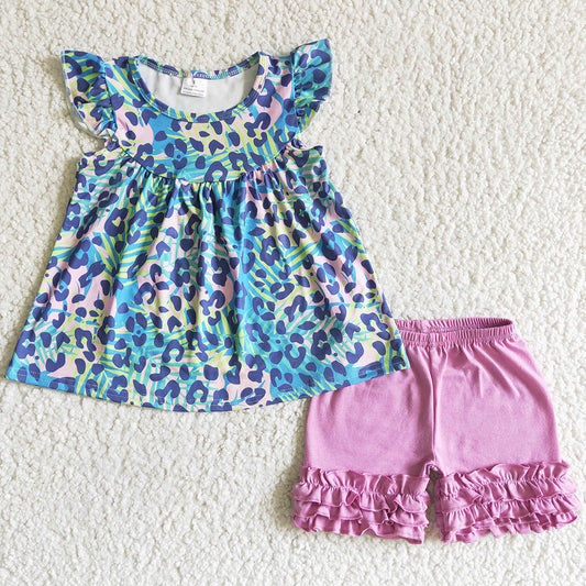 Fashion Baby Girl Summer Clothes Leopard Tunic Top Icing Shorts Set GSSO0025