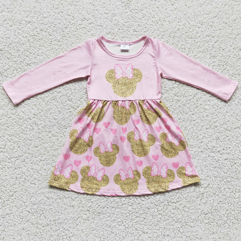 Pink Cute Girls Dress Long Sleeve Boutique Baby Girl Dresses GLD0156