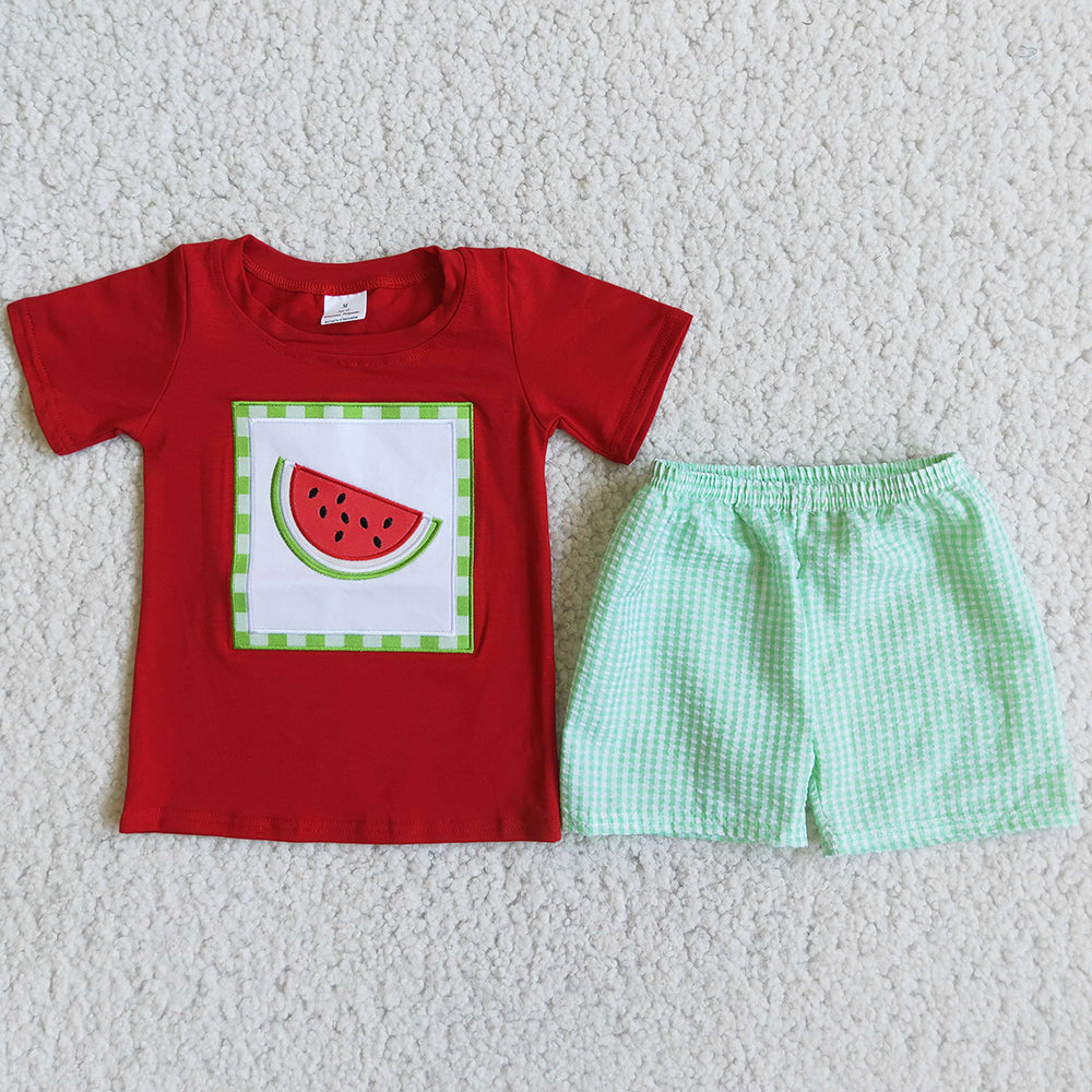 Fashion Boys Boutique Clothing Watermelon Embroidery Summer Kids Sibling Clothes Girls Outfits D5-11