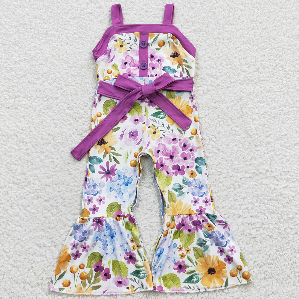 Boutique Baby Girls Jumpsuit Purple Flowers Strap Bell Bottom Jumpsuits SR0301