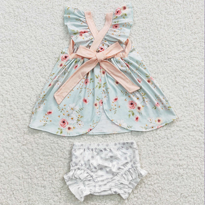 Summer Baby Girls Clothes Floral Tunic Top Bummies Set GBO0115
