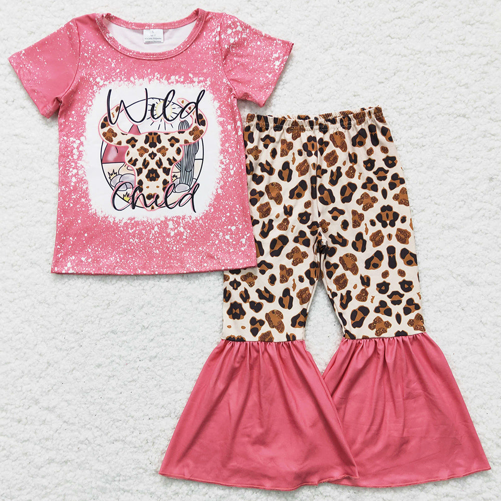 Fashion Baby Girl Clothes Cow Print Wild Child Leopard Boutique Girls Outfits GSPO0254