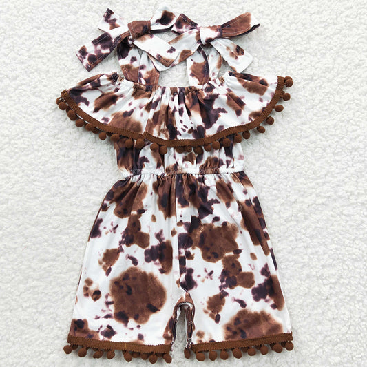 Baby Girls Jumpsuit Cow Print Summer Boutique Pompom Jumpsuits SR0307