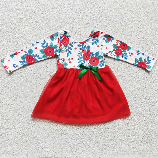 Boutique Girls Dress Long Sleeve Flower Print Baby Dresses GLD0120