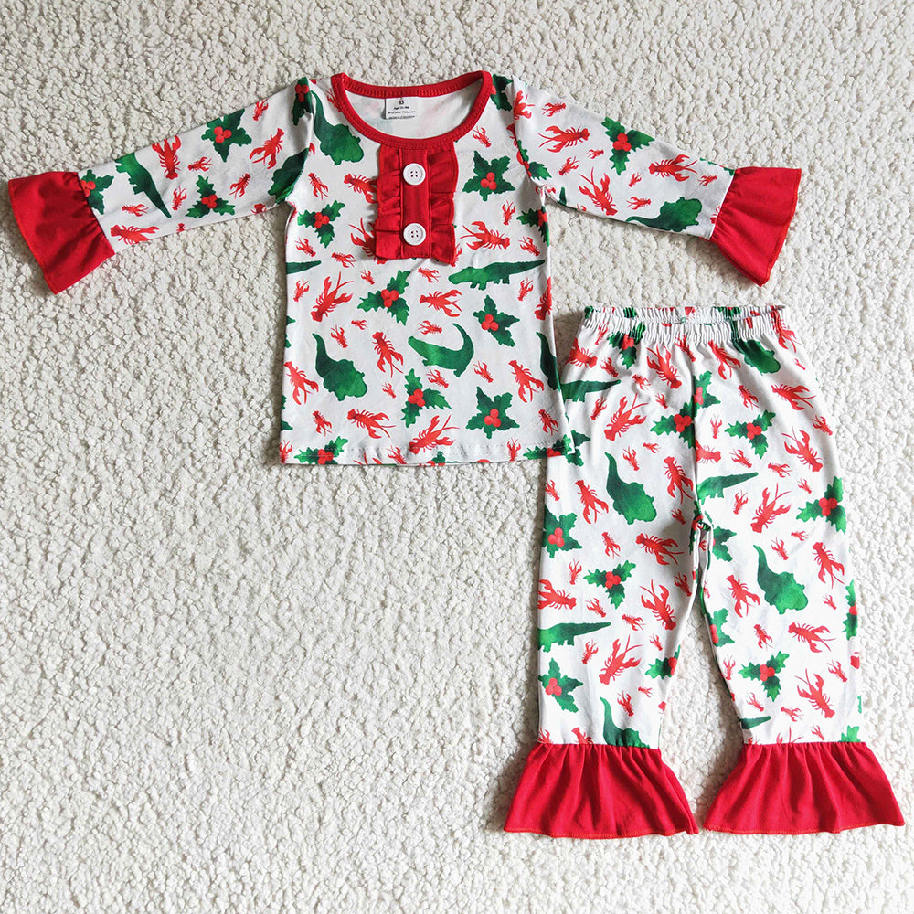 Boutique Girls Pajamas Sleepwear Set Crawfish Print Cute Kids Nightwear 6 C9-19  6 A2-27