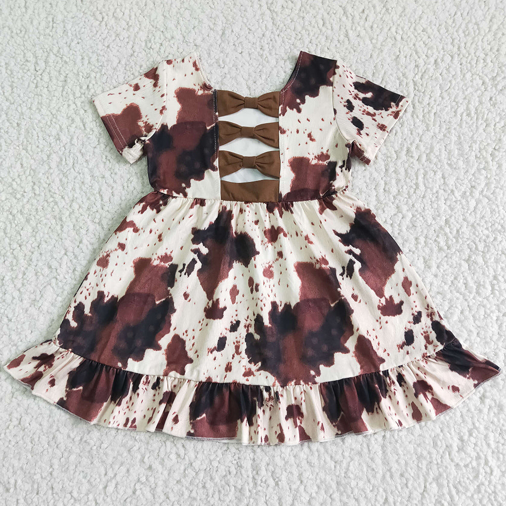 New Fashion Baby Girls Dress Cow Print Summer Girls Boutique Dress GSD0032