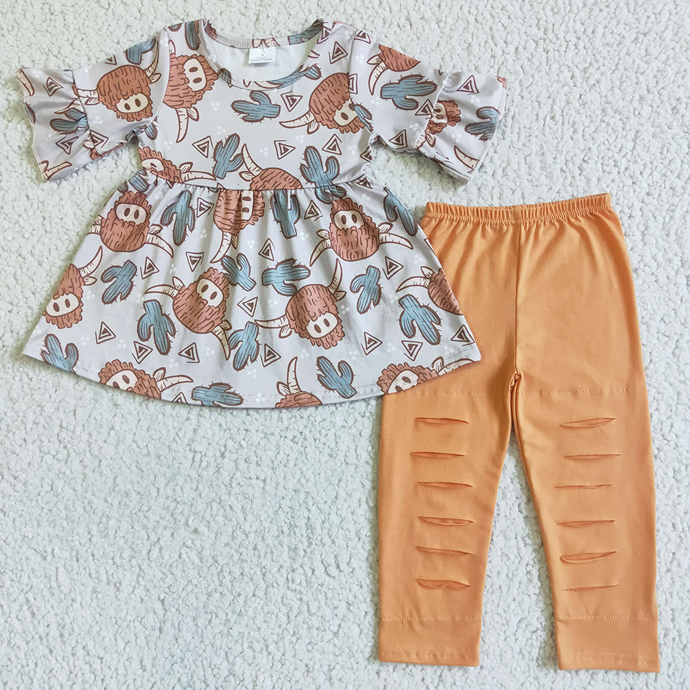 New Design Baby Girl Clothes Cute Cow Print Kids Outfits GSPO0095