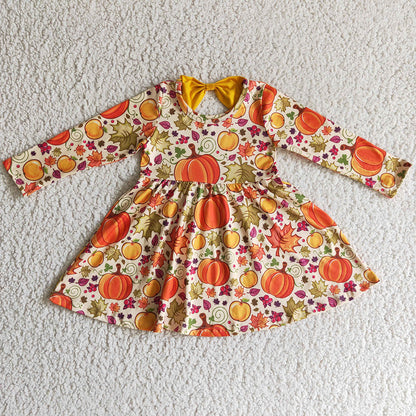 Boutique Girls Pumpkin Dress Halloween Long Sleeve Girls Dress GLD0055