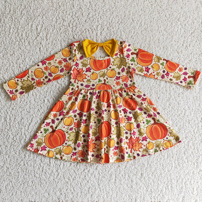 Boutique Girls Pumpkin Dress Halloween Long Sleeve Girls Dress GLD0055