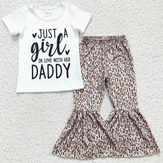 Fashion Baby Girl Clothes Leopard Bell Bottom Outfits Just A Girl In Love With Her Daddy GSPO0266