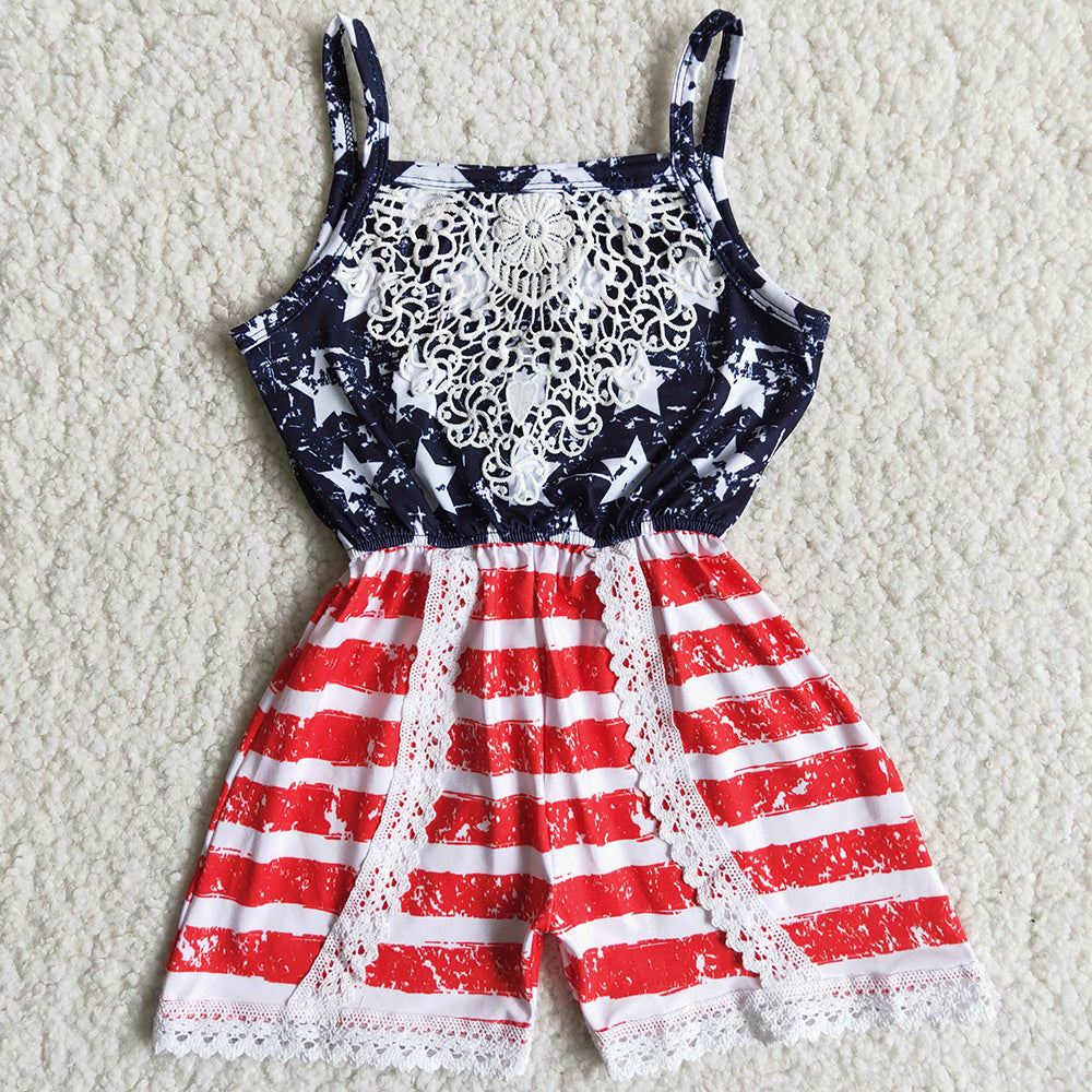 Boutique Baby Girls Jumpsuit July 4th Kids Baby Girls Rompers Suspender Summer Clothes Suit Boutique Kids Jumpsuit C6-10