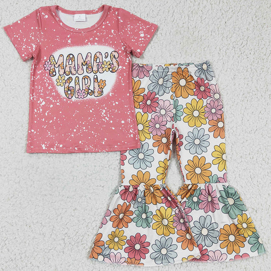 Cute Baby Girls Clothes Flower Print Boutique Kids Clothes Mama`s Girl Outfits GSPO0317