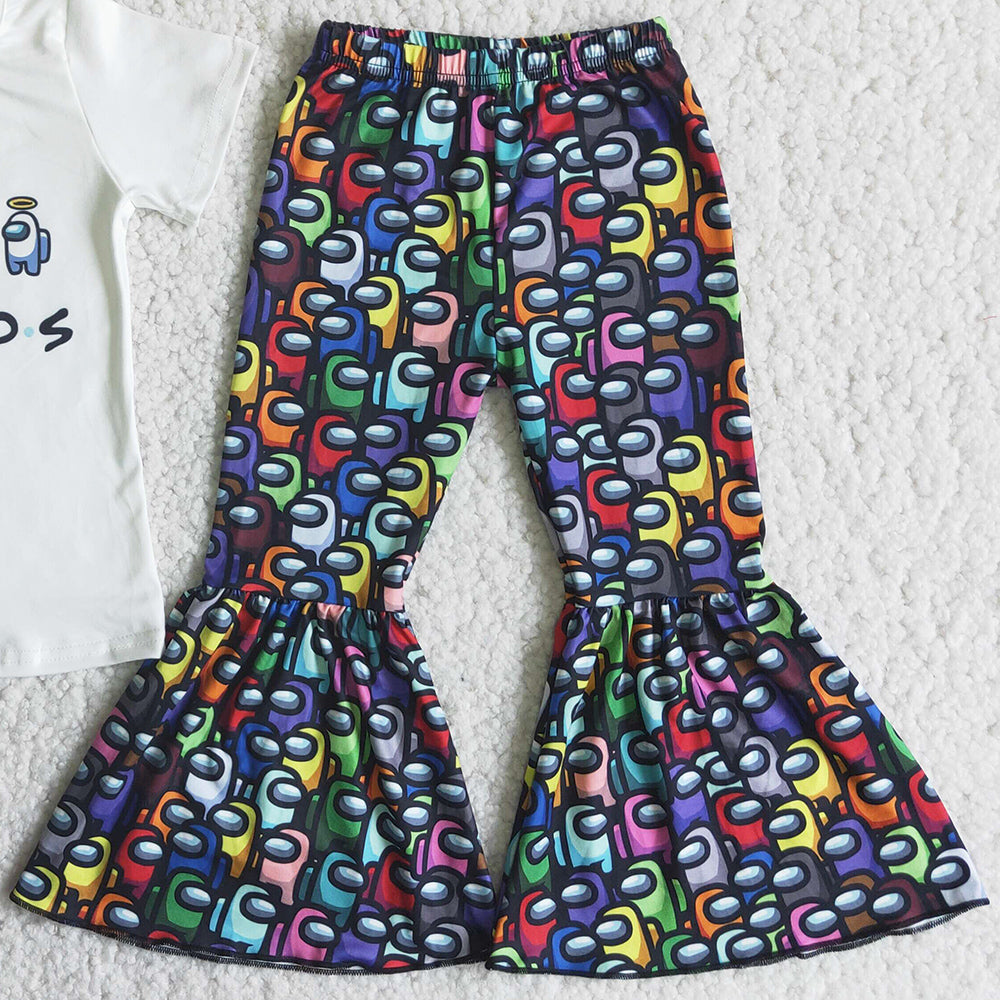 Kids Boutique Clothing Sets Toddler Baby Girl Clothes Short Sleeve Bell Bottom Pants C15-20