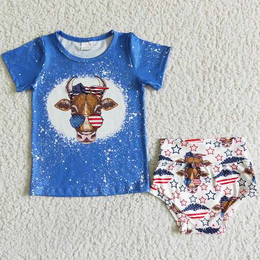 July 4th Baby Girl Clothes Bummie Sets Cow Star Print Cute Girls Clothes Bummies Suit GBO0034