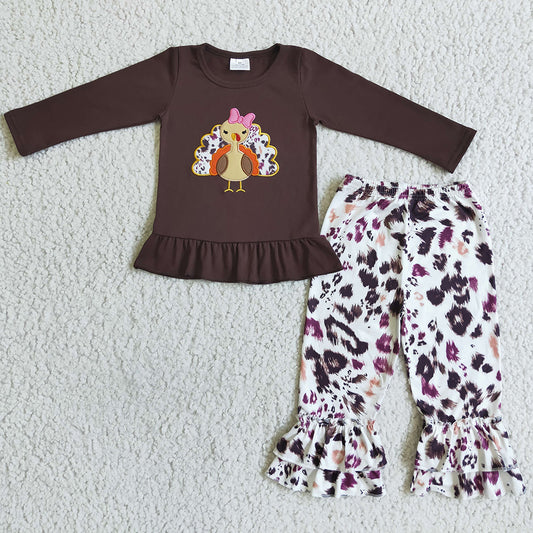 Boutique Girls Clothes Turkey Embroidery Kids Thanksgiving Outfits GLP0059