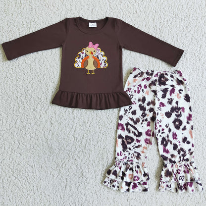 Turkey Embrodiery Infant Baby Girls Romper Boutique Thanksgiving Clothing LR0038