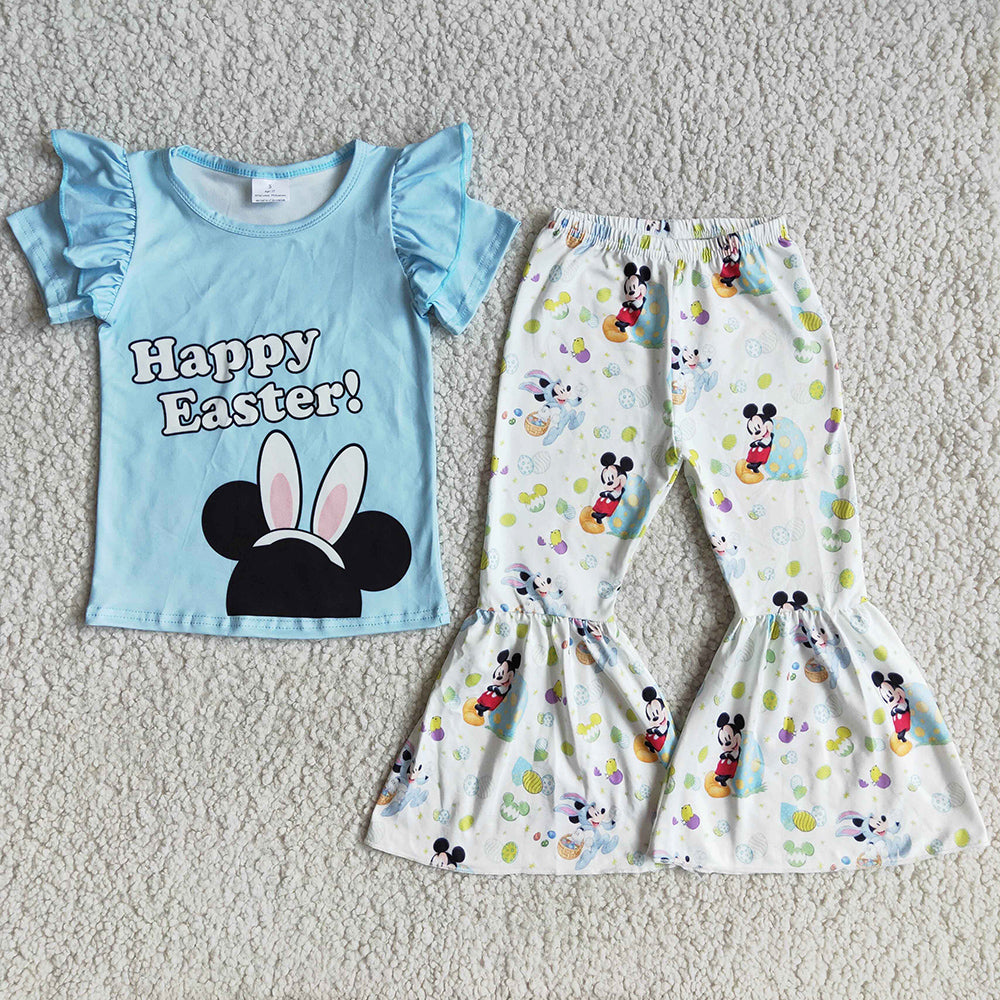 Toddler Girls Clothes Easter Baby Girl Clothes Set Short Sleeve Bell Bottom Outfits Wholesale Children Clothes