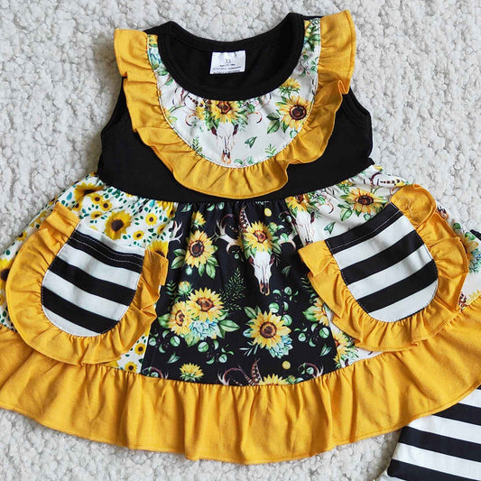 Fashion Toddler Girl Clothes Sunflower Boutique Girls Clothes 2Pcs Boutique Kids Outfit A6-15