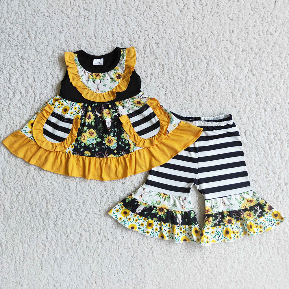 Fashion Toddler Girl Clothes Sunflower Boutique Girls Clothes 2Pcs Boutique Kids Outfit A6-15