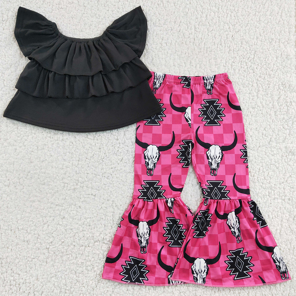 RTS Baby Girls Clothes Cow Print Western Style Girls Bell Bottom Pants Outfits GSPO0314