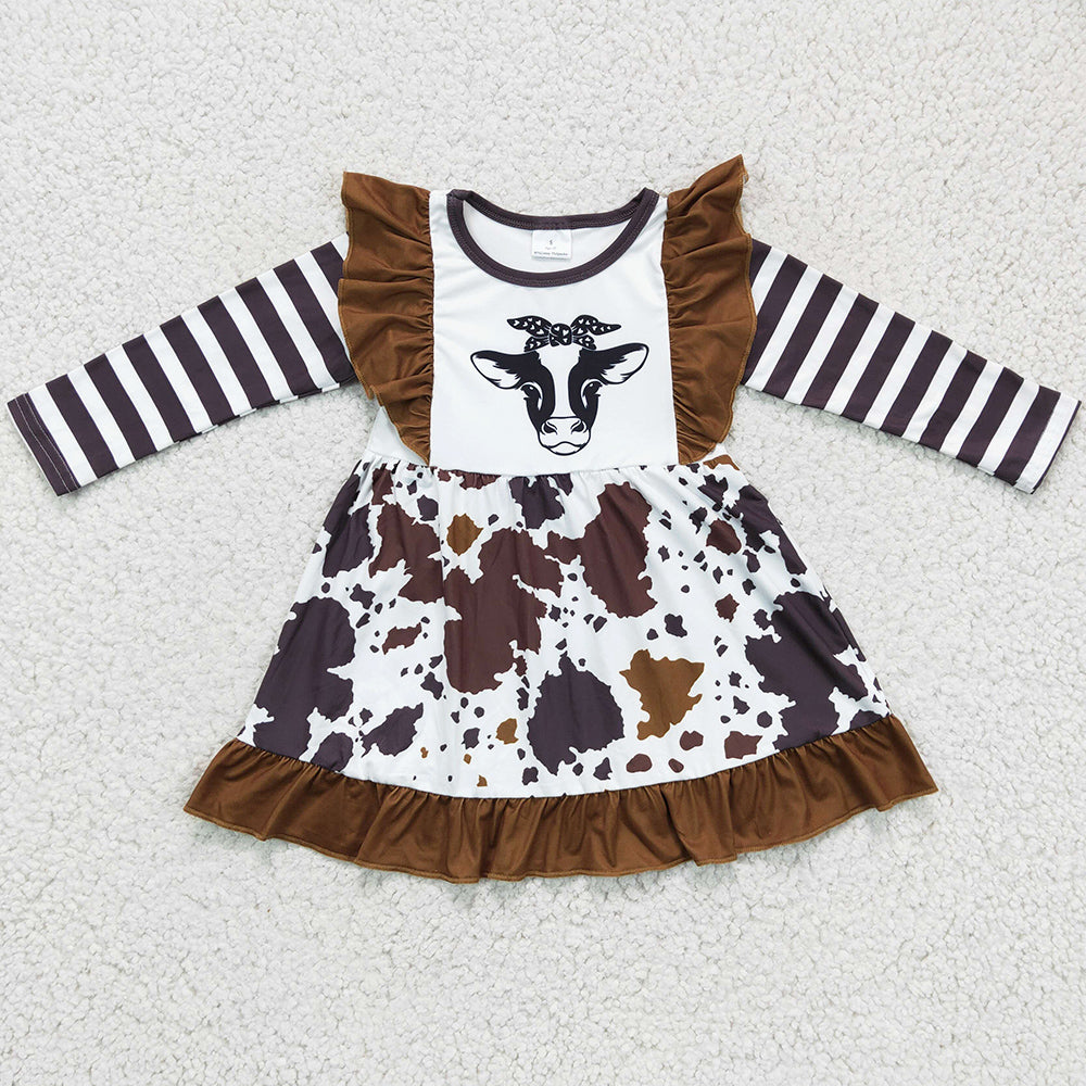 Fashion Baby Girl Dress Cow Print Boutique Kids Dresses GLD0126