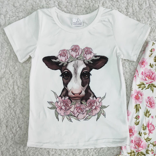 Fashion Girls Clothes Set Cute Cow Print Kids Clothes Girls Bell Pants Sets Flower Toddler Baby Girls Clothes Wholesale B7-11