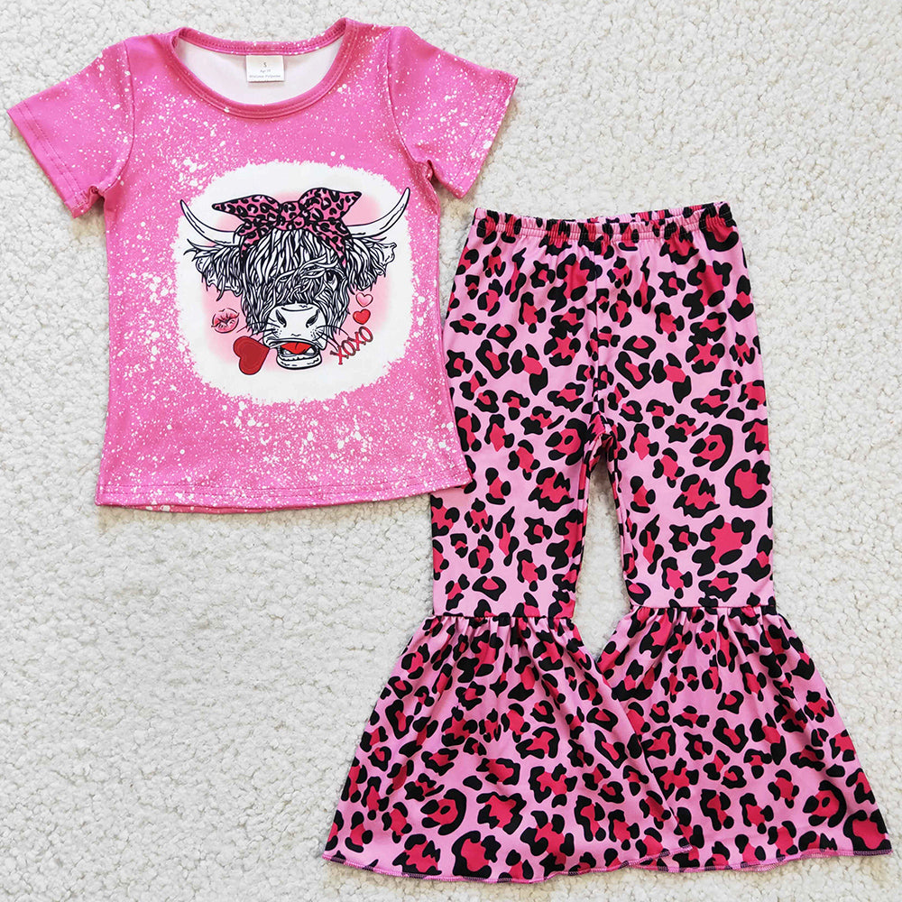 Fashion Girls Clothing Cow Print Leopard Bell Bottom Outfits GSPO0334