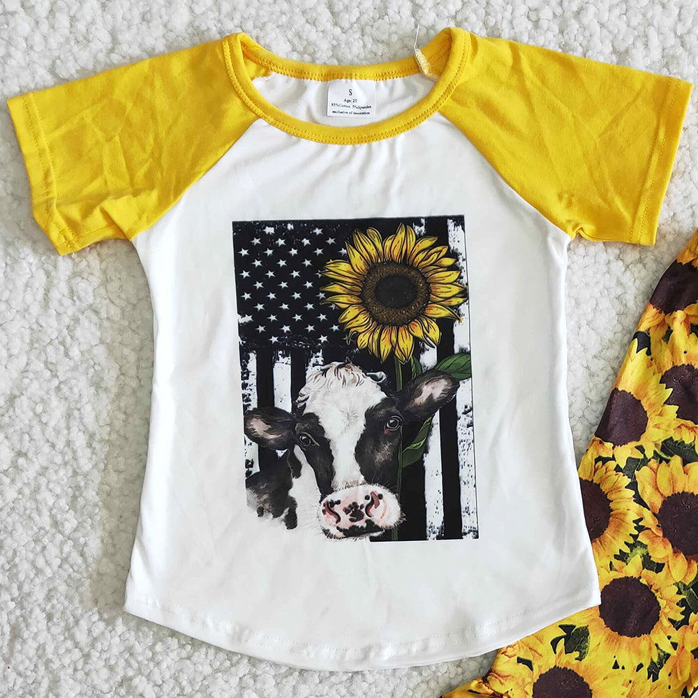 Toddler Baby Girls Clothes Sunflower Cow Girls Clothing Sets B12-24