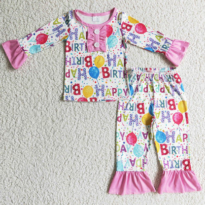 Boutique Girls Pajamas Happy Birthday Cute Kids Girls Sleepwear GLP0347 BLP0142