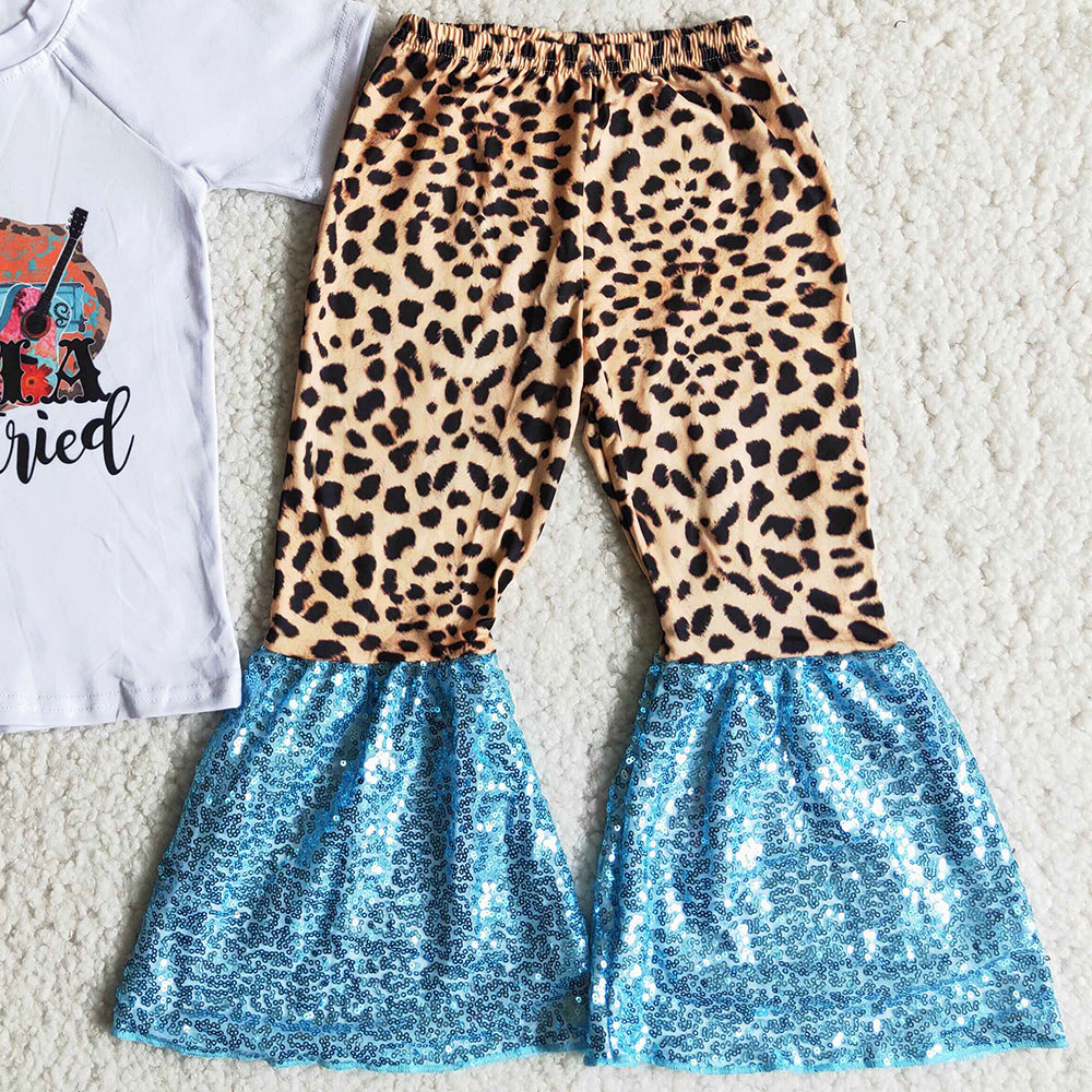 Hot Sale Kids Clothes Girls Boutique Outfits Fashion Baby Girl Clothes Short Sleeve Bell Pants Spring Children Outfits A6-11